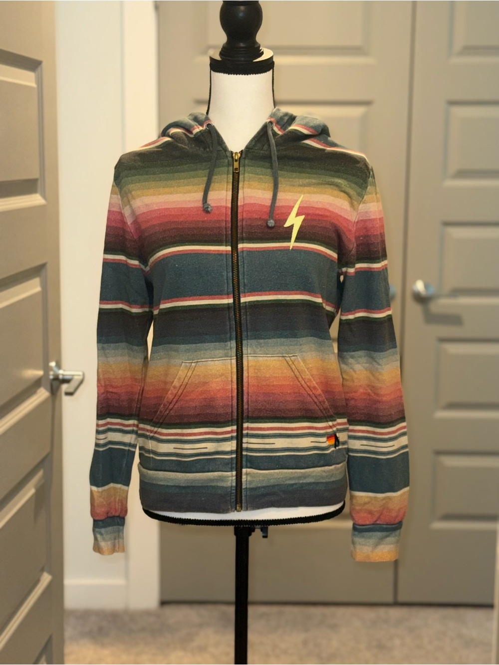 Aviator Nation Multicolor Striped Zip Hoodie